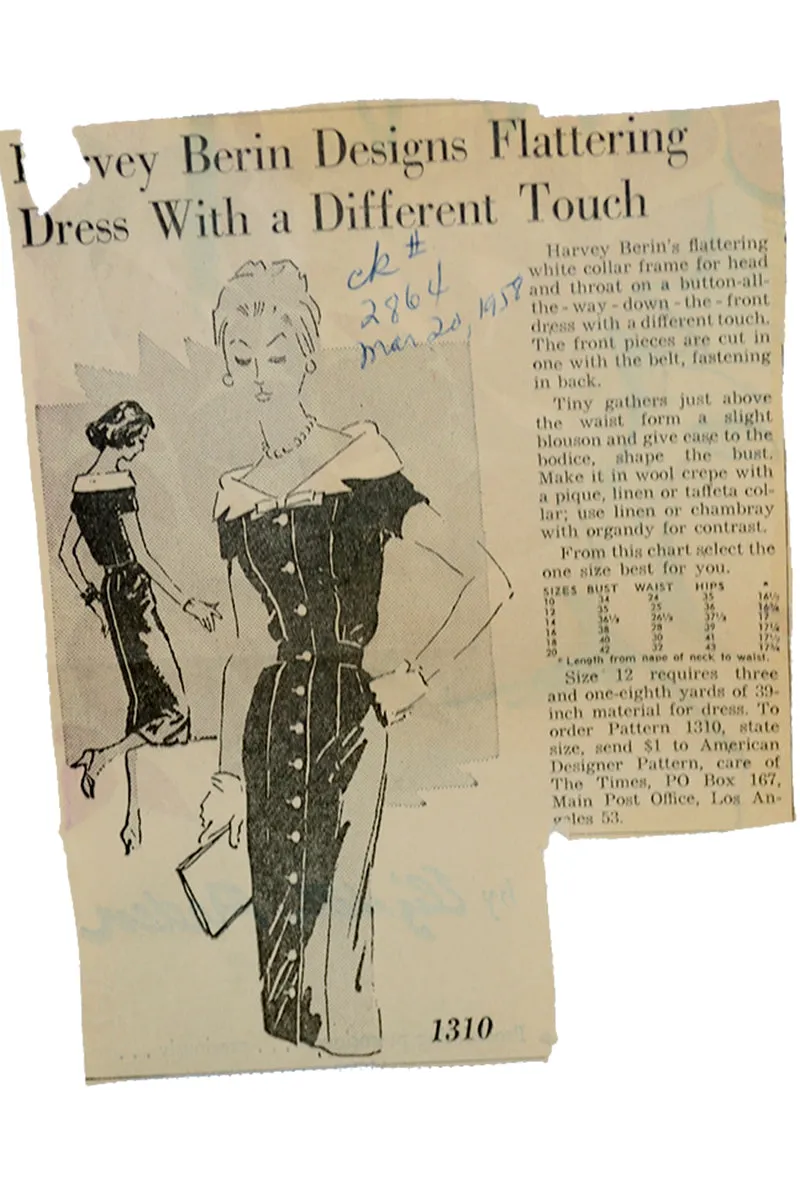 1958 Spadea 1310 Designer Dress Sewing Pattern by Harvey Berin