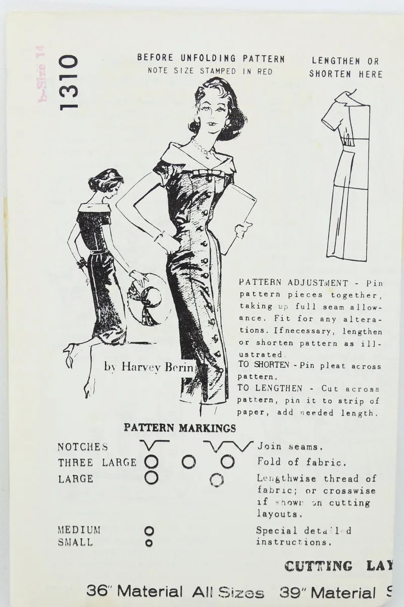 1958 Spadea 1310 Designer Dress Sewing Pattern by Harvey Berin