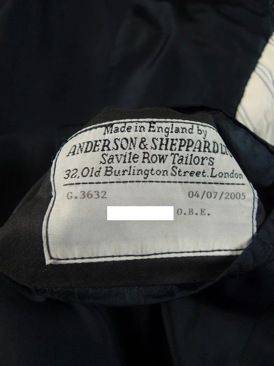 24/0806 anderson & sheppard 2005 savile row bespoke navy blue fine worsted suit 44 regular to long