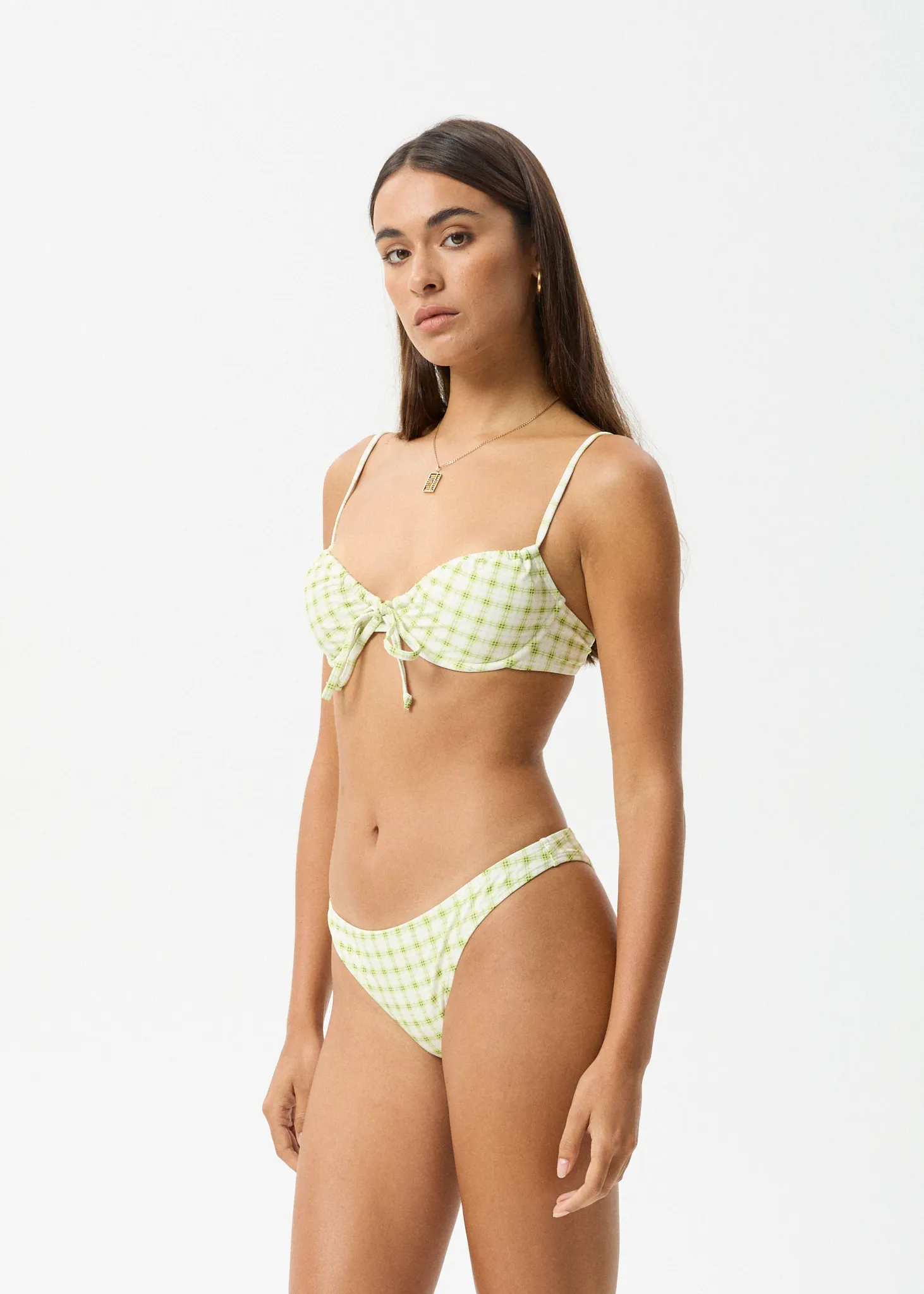 AFENDS Womens Darcy - Check Bikini Bottom - Lemongrass Check