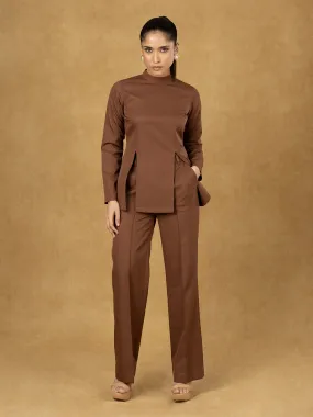 Brown Front Slit Top With Straight Trouser