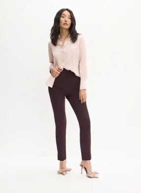 Button-Front Satin Blouse & Slim Leg Pants