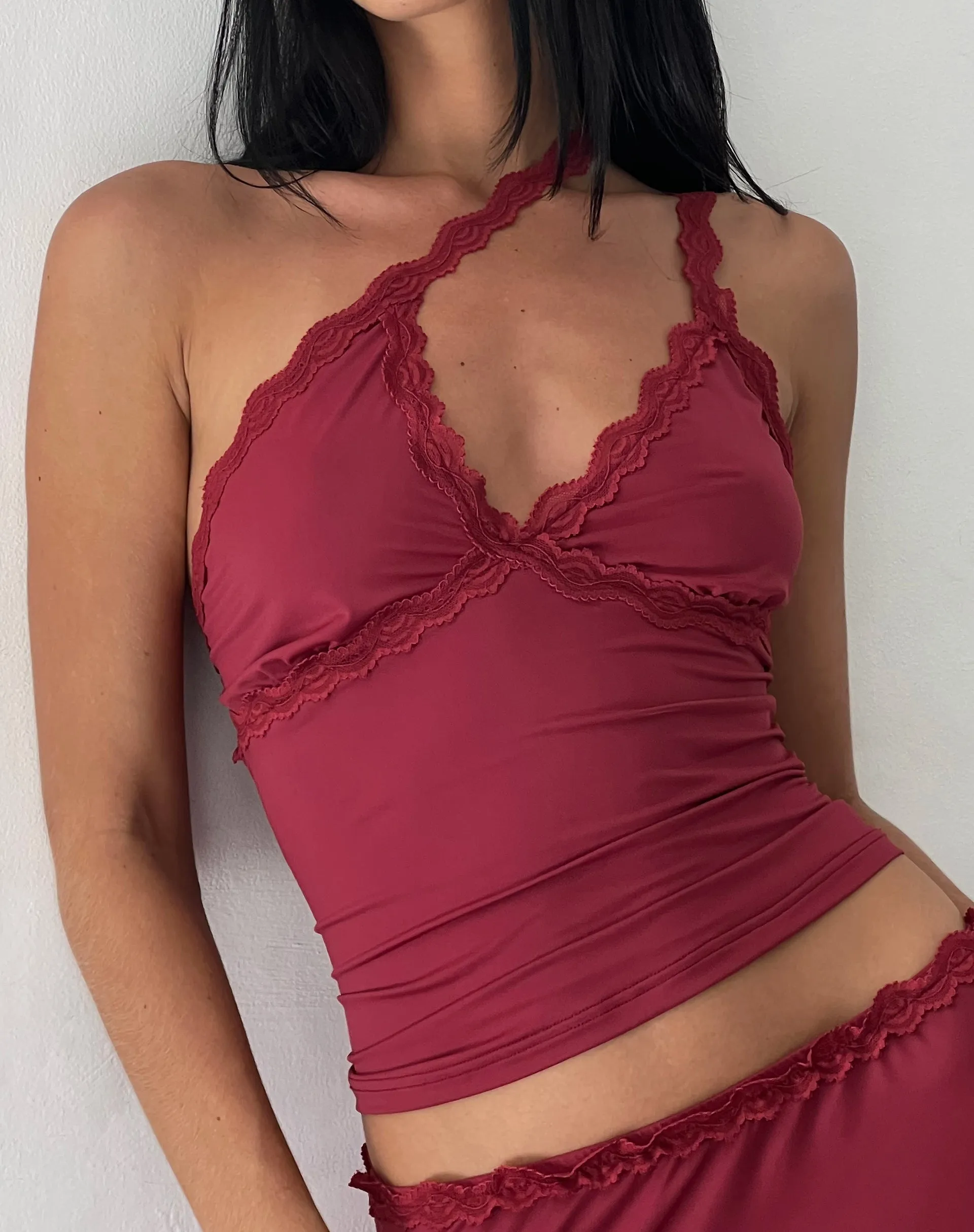 Carolina One Shoulder Top in Dark Cherry