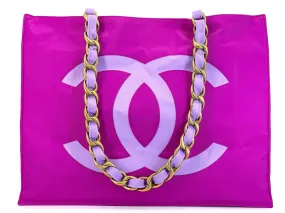 Chanel 1994 Vintage Iconic Fuchsia Purple Chunky Chain Tote Bag