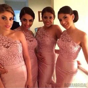 Charming One Shoulder Mermaid Sexy Junior Pink  Impressive Long Bridesmaid Dresses, WG93