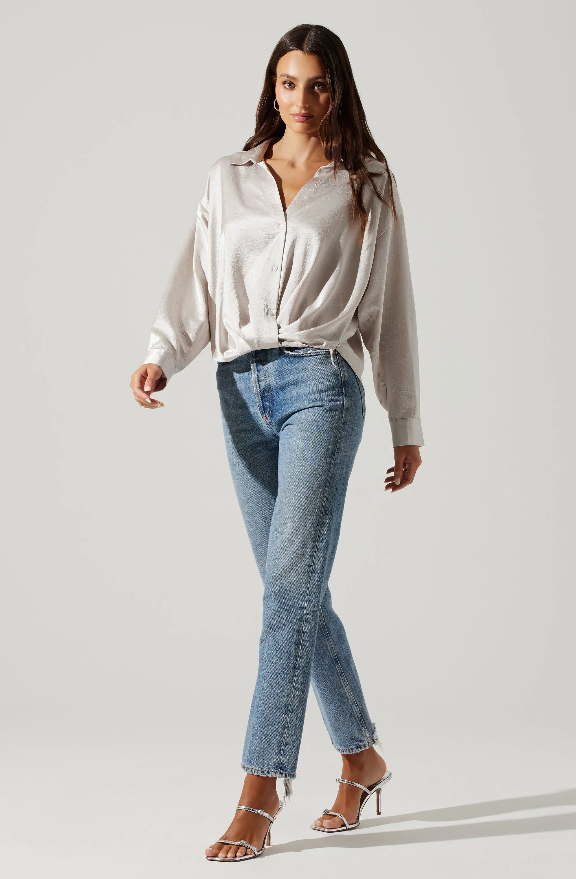 Corrine Satin Button Down Top