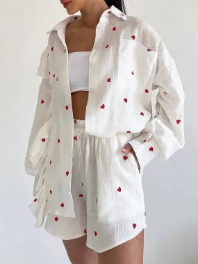 Cotton Heart Print Lounge Set