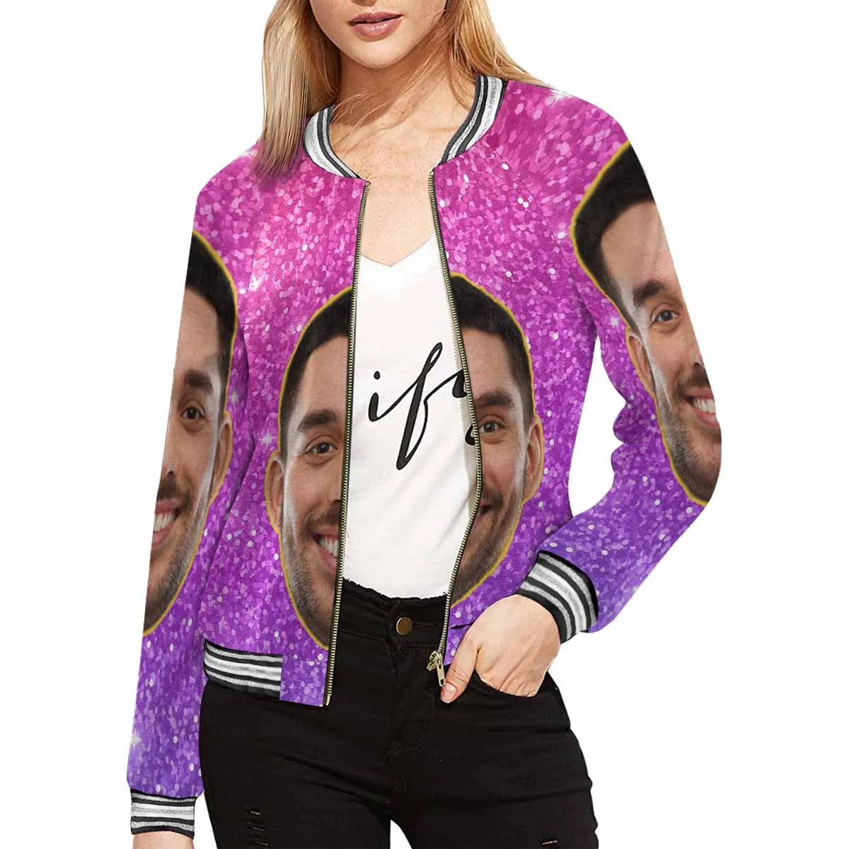 Custom Boyfriend Face Purple Shine Women's Casual Jacket