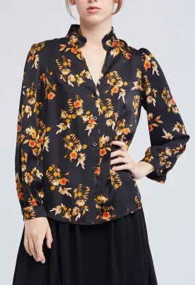 Floral Bunch Frill Collar Satin Blouse