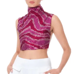 Fuxia Strass Zebra Print Crop Top