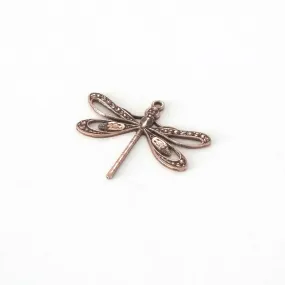 Large Antique Copper Filigree Dragonfly Charm, 1 Loop, Lot Size 10, #08C