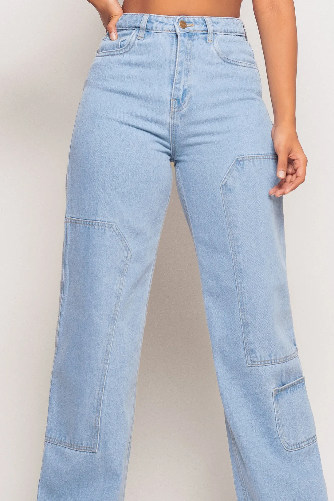 Light Patched Straight Jeans