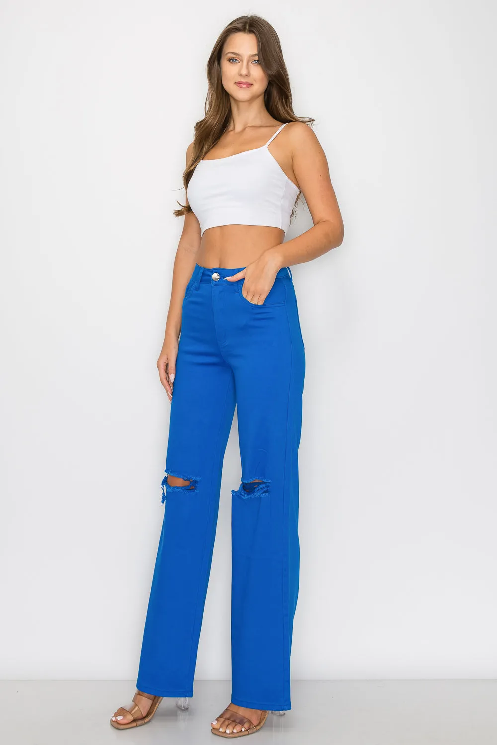 LVB-230 ROYAL HIGH WAISTED SUPER-STRETCH COLORED WIDE LEG JEANS