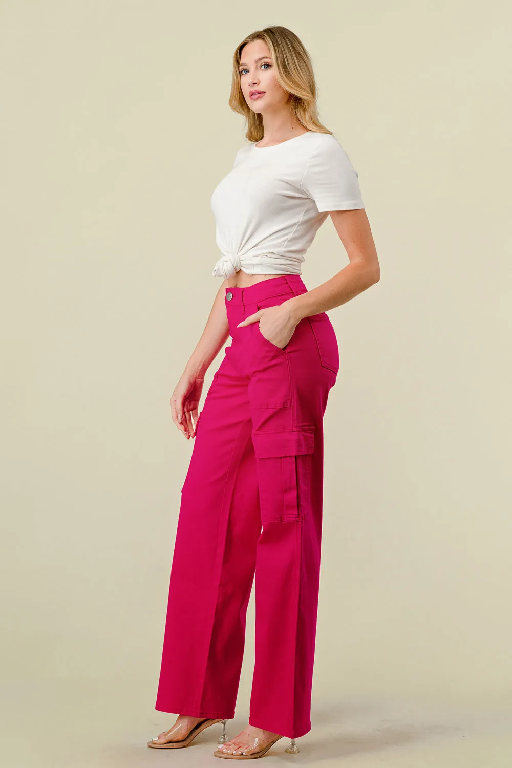 LVB-600 MAGENTA HIGH WAISTED SUPER-STRETCH CARGO PANTS