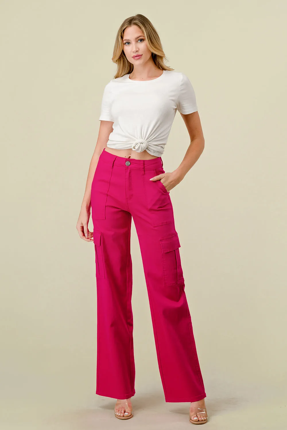 LVB-600 MAGENTA HIGH WAISTED SUPER-STRETCH CARGO PANTS