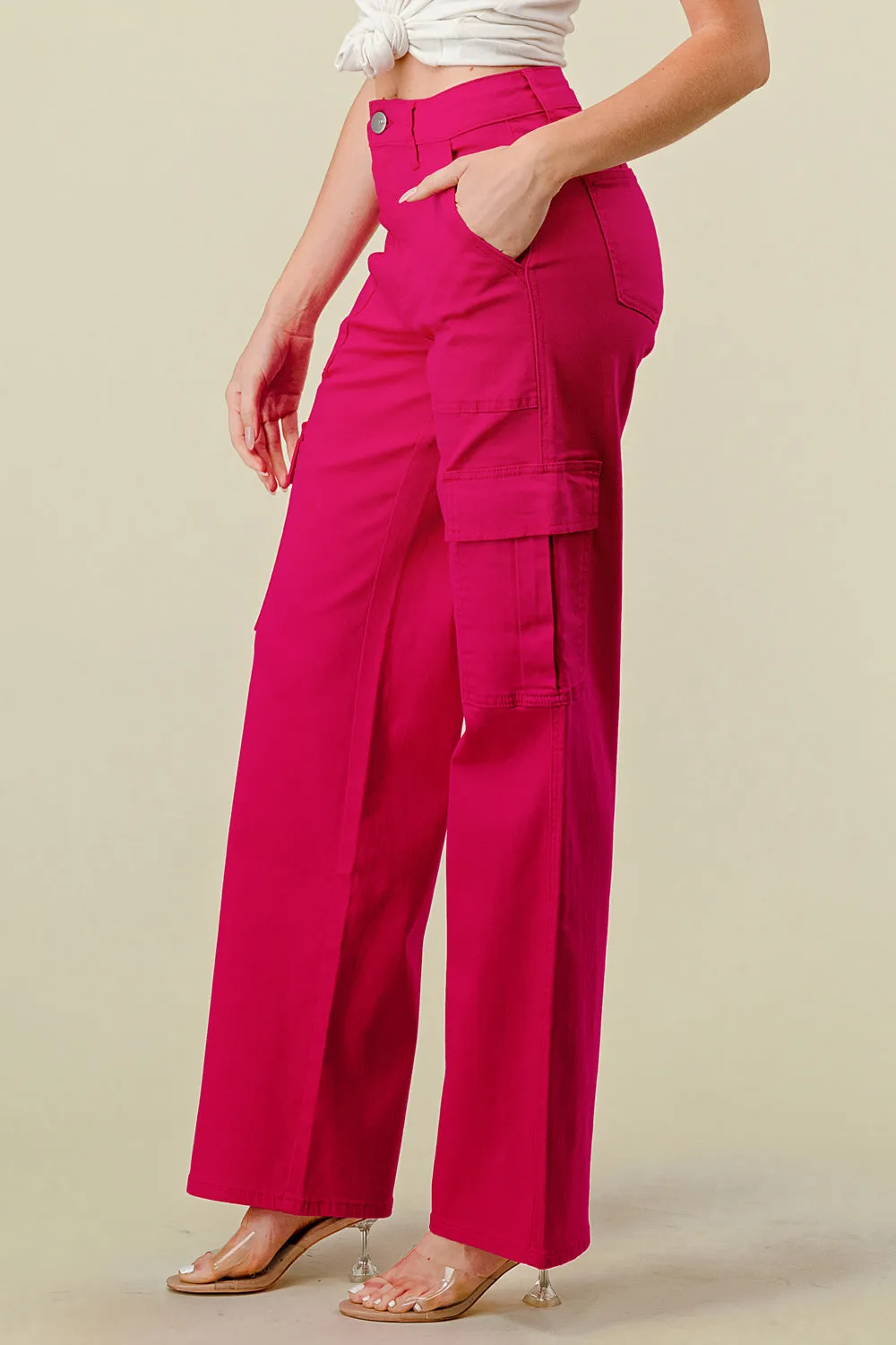 LVB-600 MAGENTA HIGH WAISTED SUPER-STRETCH CARGO PANTS