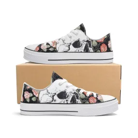 Skull & Roses Pattern - Womens Classic Low Top Canvas Shoes for Footwear Lovers