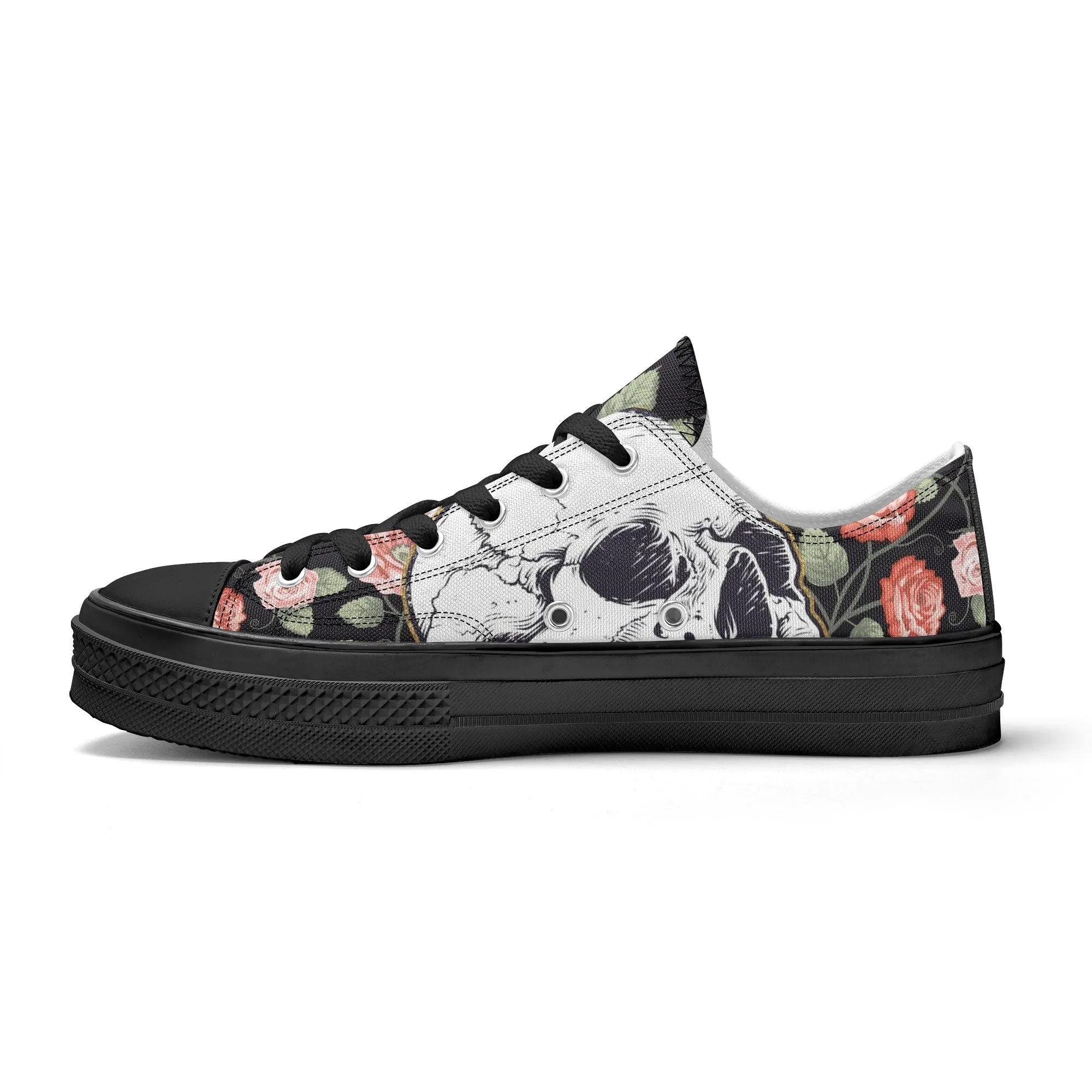 Skull & Roses Pattern - Womens Classic Low Top Canvas Shoes for Footwear Lovers