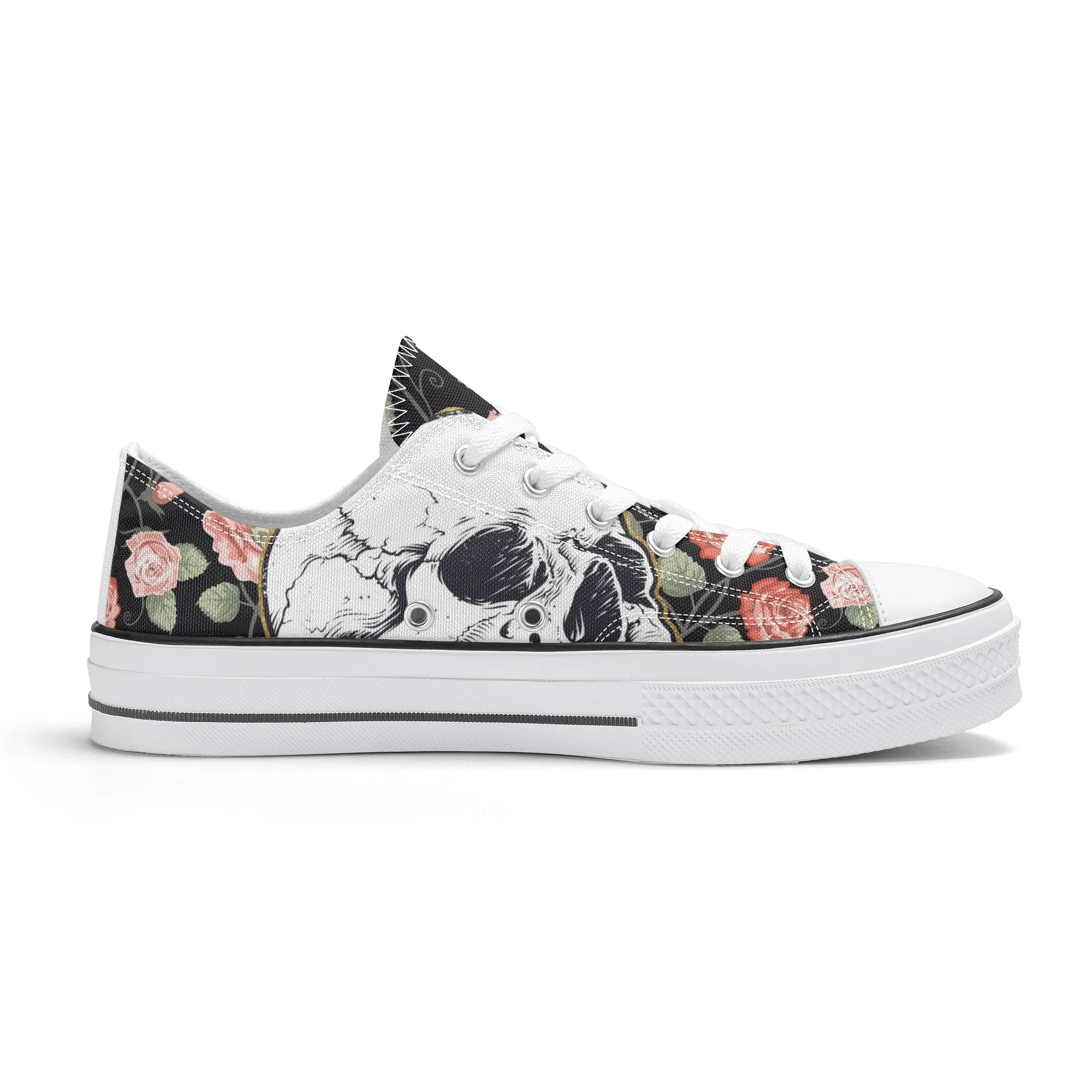 Skull & Roses Pattern - Womens Classic Low Top Canvas Shoes for Footwear Lovers