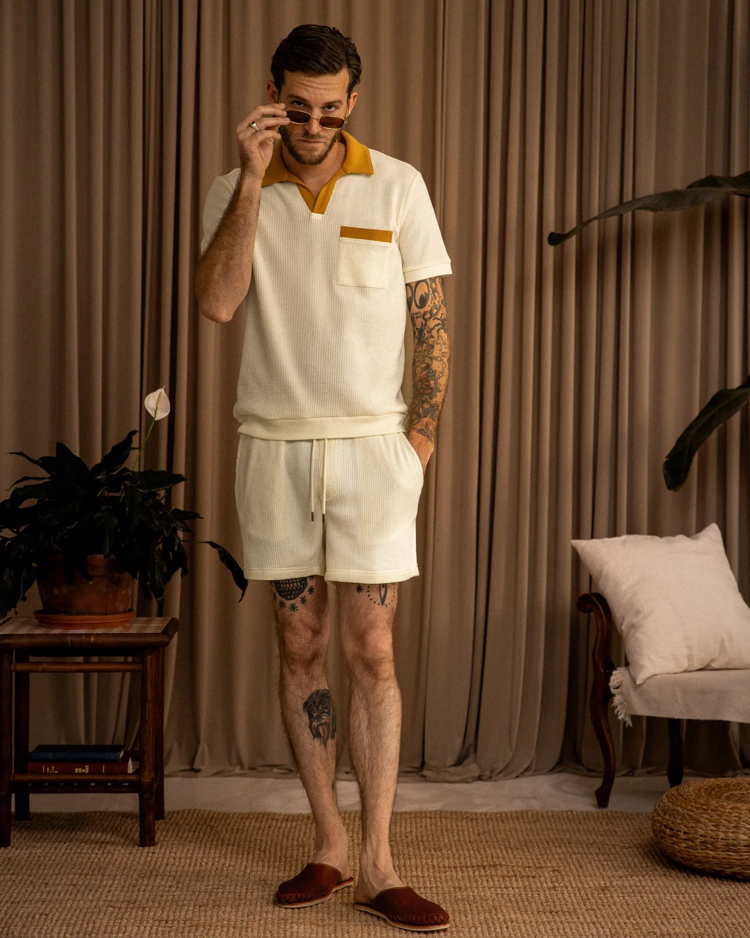 The Cannes Waffle Knit Shorts - Vintage Ivory