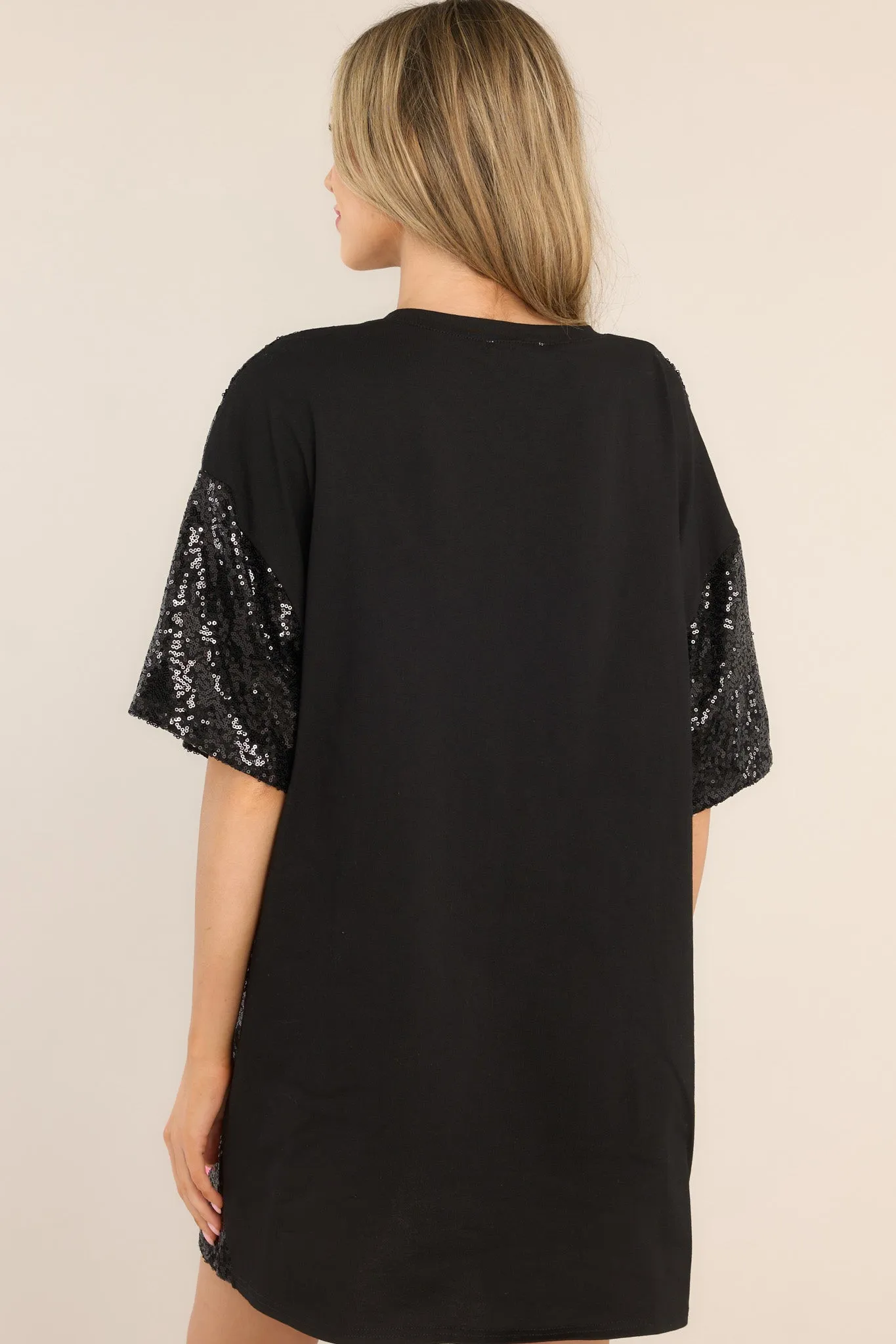 The Moment Black Sequin Heart Shirt Dress