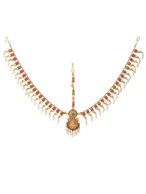 Yellow Chimes Head Chain For Women Gold Toned Multicolor Temple Bridal Traditional Mathapatti For Women and Girls