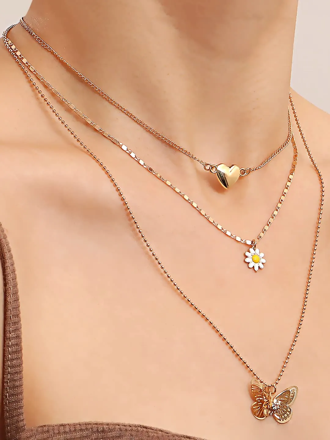 Yellow Chimes Necklace for Women and Girls Fashion Gold Layered Necklace | Western Multilayer Butterfly Chain Choker Necklace For women | Birthday Gift for Girls & Women Anniversary Gift for Wife